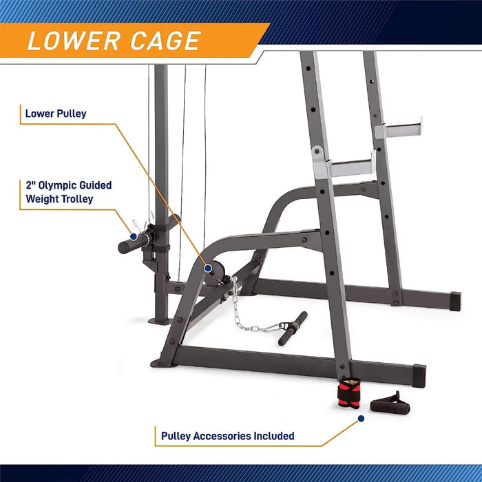 BP Pro Deluxe Cage System with Weightlifting Bench, All-in-One Home Gym