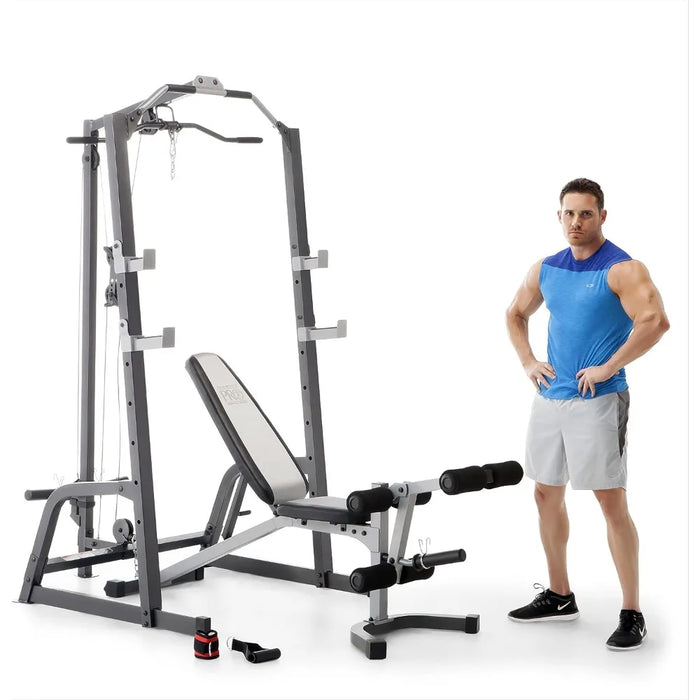 BP Pro Deluxe Cage System with Weightlifting Bench, All-in-One Home Gym